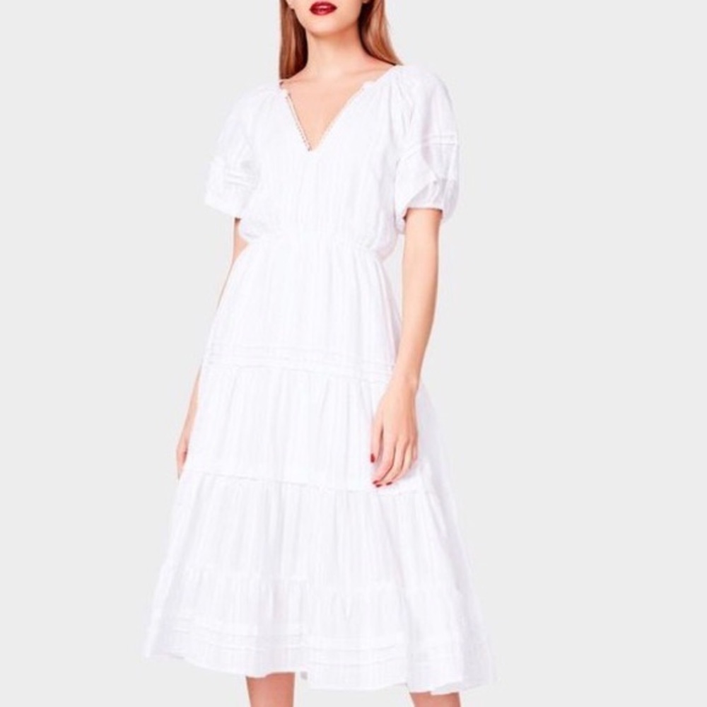 Betsey Johnson Spectator Tiered White Prairie Midi Dress Womens XS